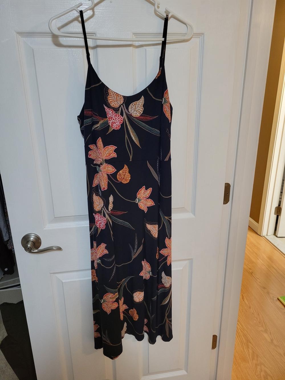 LOFT Black Maxi Slip Dress with  Orange Floral Print